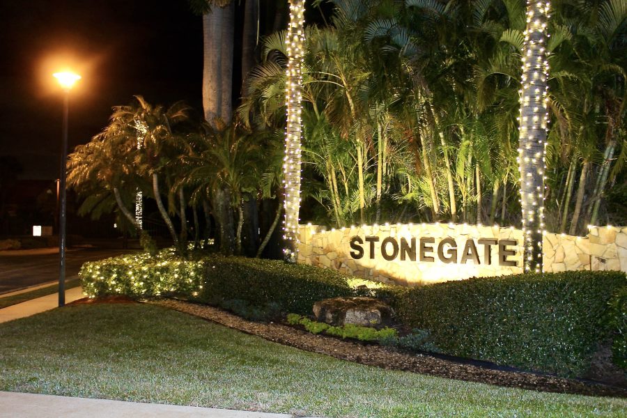 Stonegate Front Sign at Night